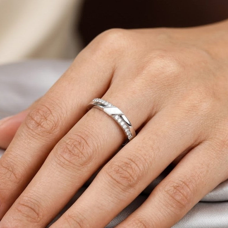 Minimalist Silver Adjustable Ring with Sparkling Crystal Accents