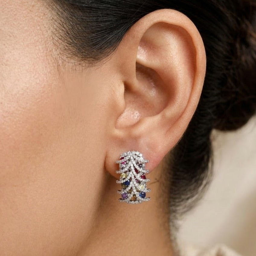 Colorful American Diamond Leaf Cluster Earrings