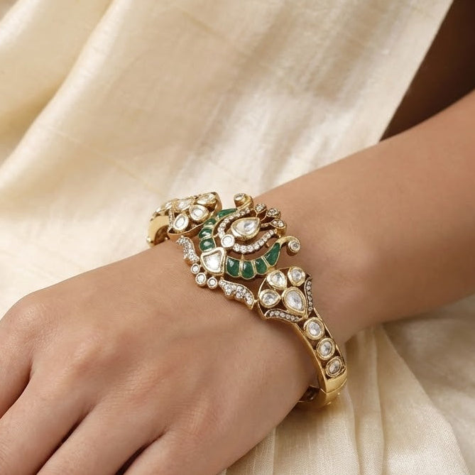 Victorian Polished Meenakari Royal Kundan Peacock Kada