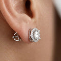 Silver Tone Cubic Zirconia Square Halo Stud Earrings