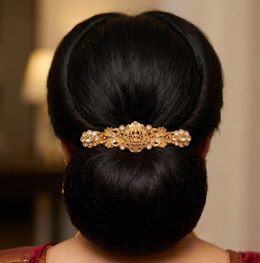 Goddess Lakshmi Temple Jewelry Hair Barrette with White Stones