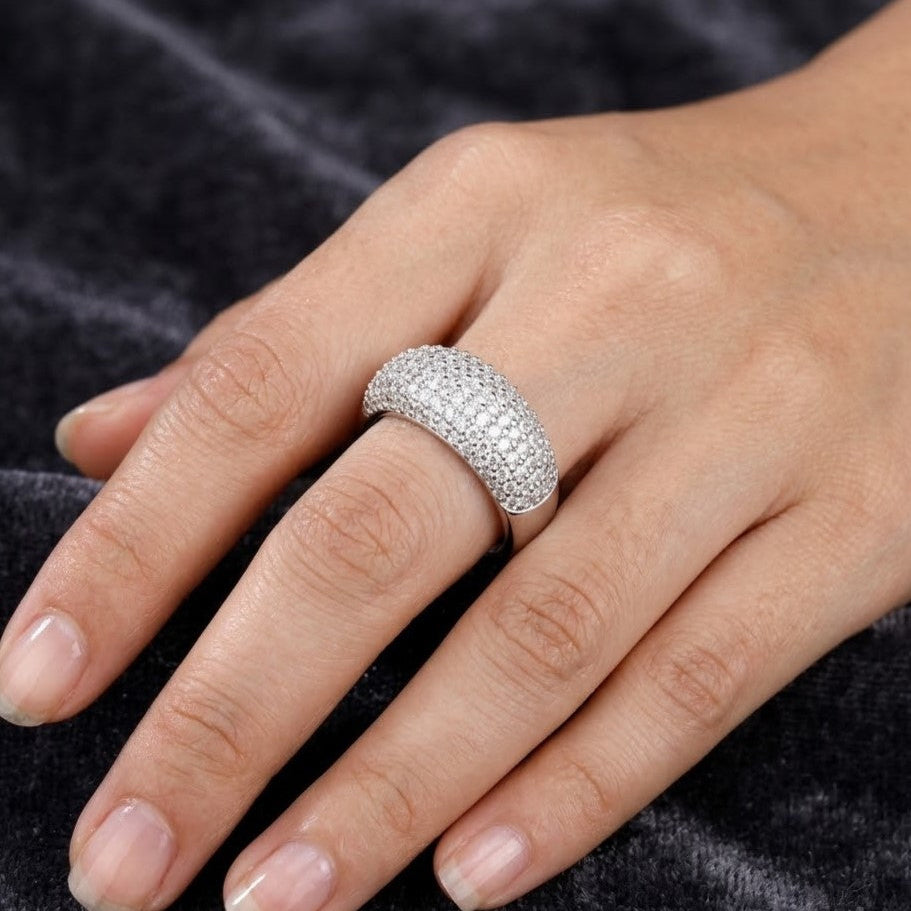 Silver-Tone Pave Crystal Dome Ring