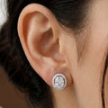 Classic Silver-Plated CZ Oval Halo Stud Earrings