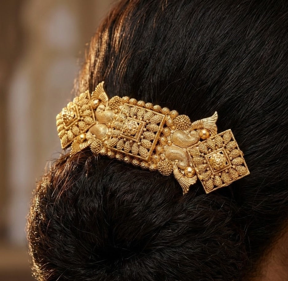 Antique Gold South Indian Jadatirami and Temple Work Hair Clips