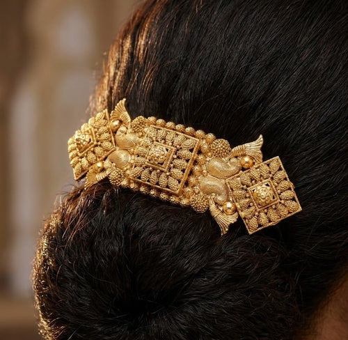 Antique Gold South Indian Jadatirami and Temple Work Hair Clips
