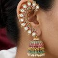 Traditional Ruby & Emerald Kundan Jhumka Ear Cuffs