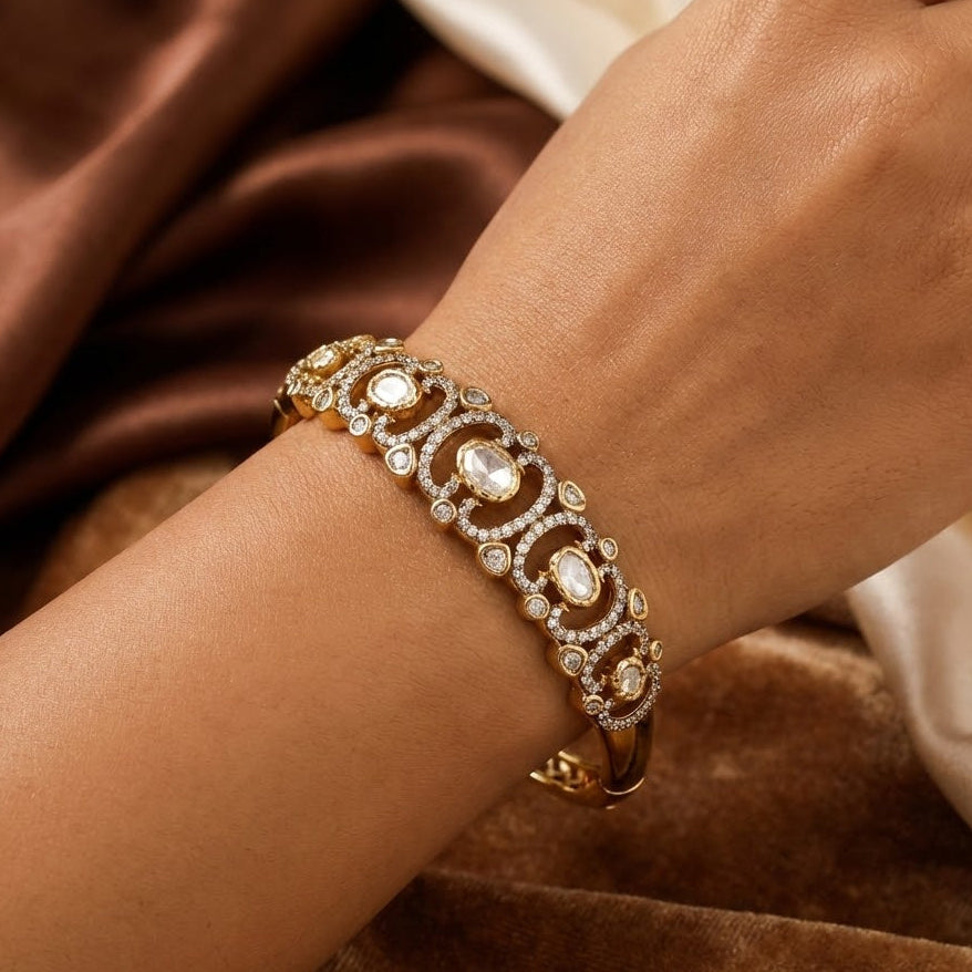 Victorian Polished Vintage-Style Polki Kundan Kada