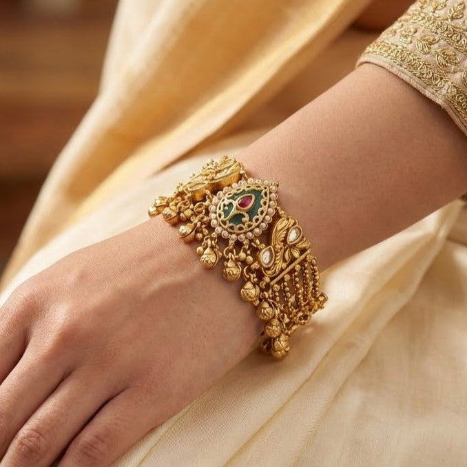Antique Gold Bridal Armlet with Pearl & Stone Accents