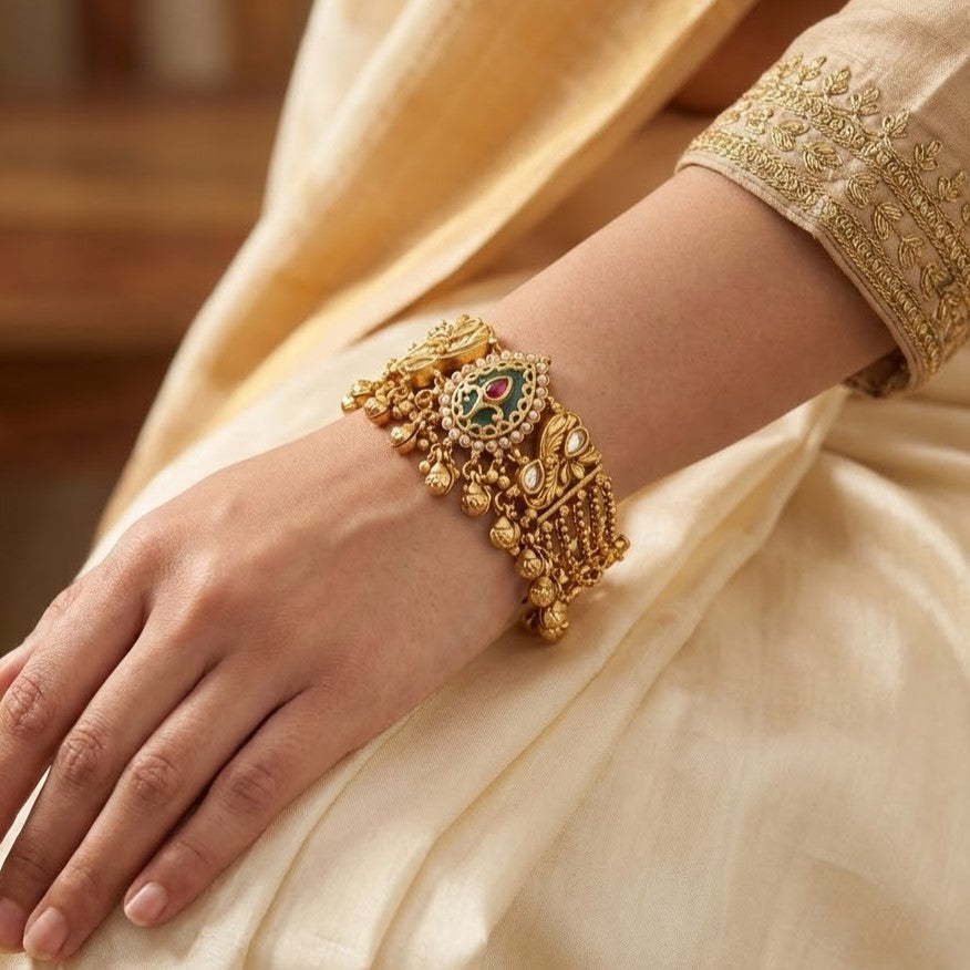 Antique Gold Bridal Armlet with Pearl & Stone Accents