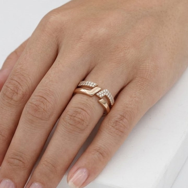 Elegant Gold-Toned Adjustable Wrap Rings with Crystal Accents