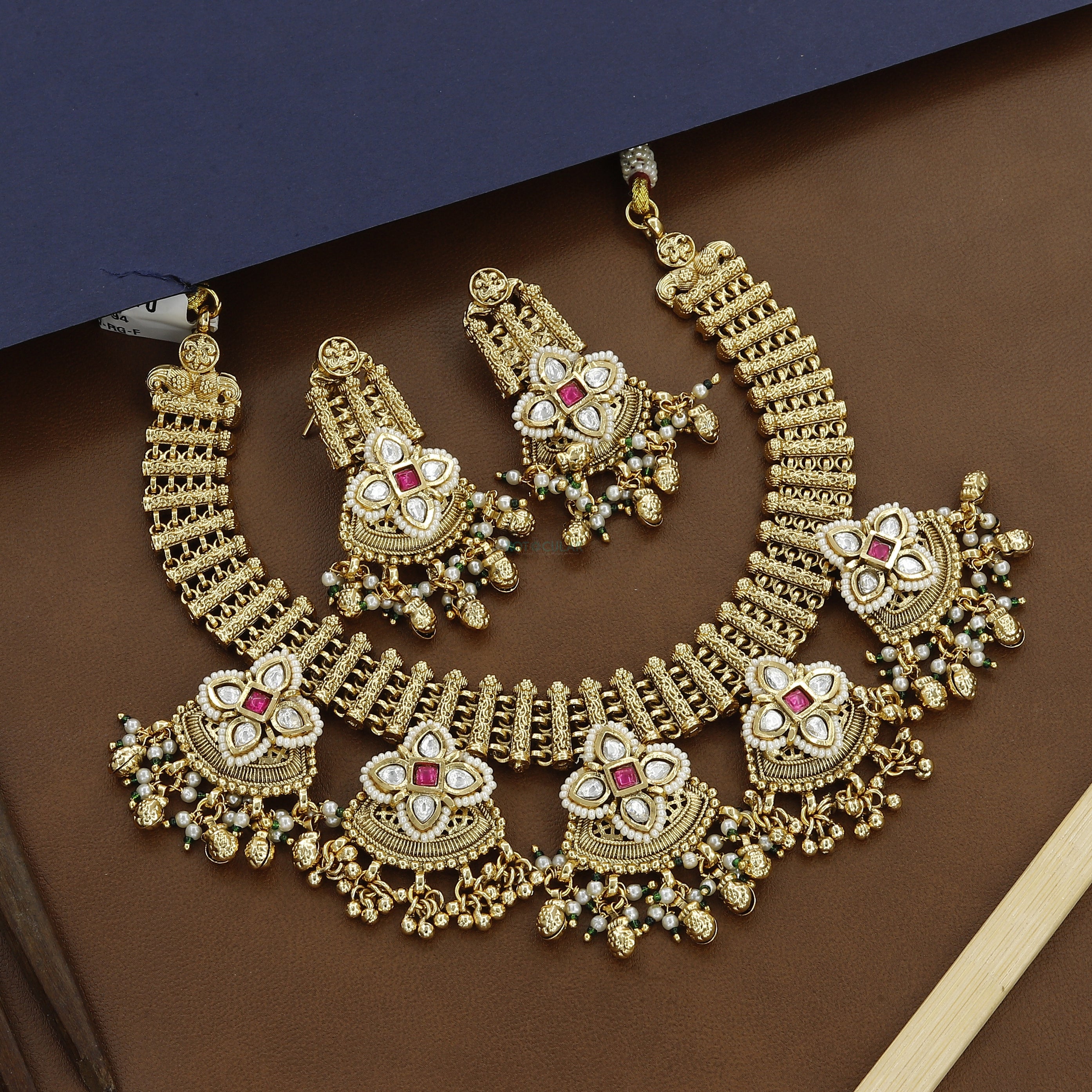 Wedding Gold Tone Antique Necklace With Earrings