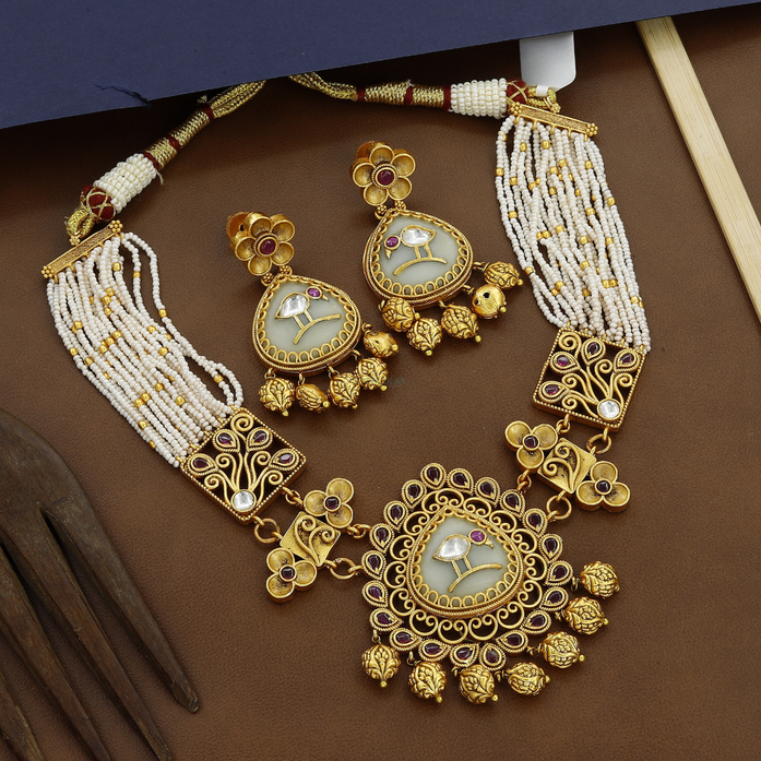 Wedding Wear Short Moti Heritage Necklace Set