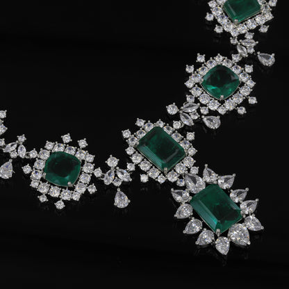 Green Square Stone Diamond Necklace Set