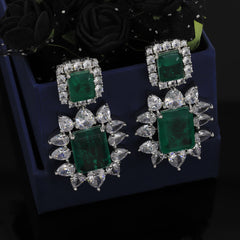 Green Square Stone Diamond Necklace Set