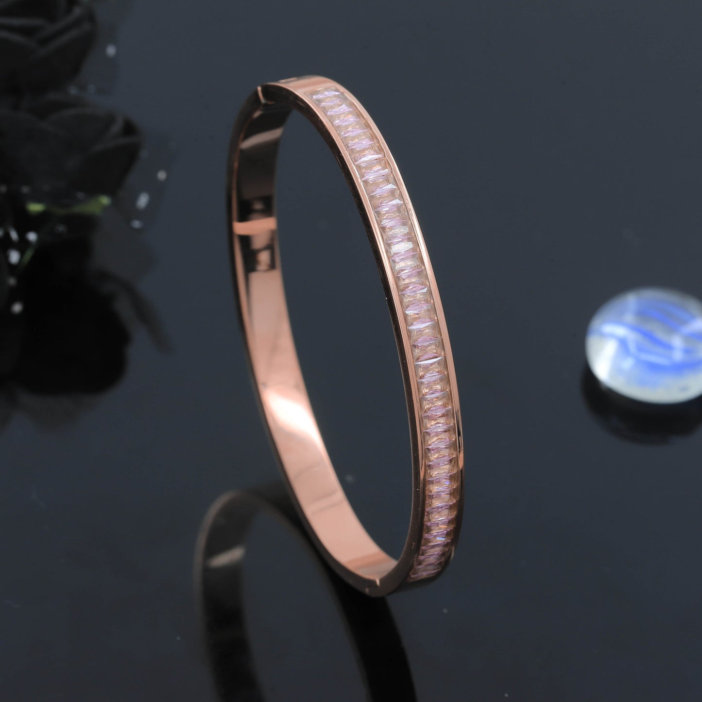 women 18k Rose Plated Pink Stone Kada