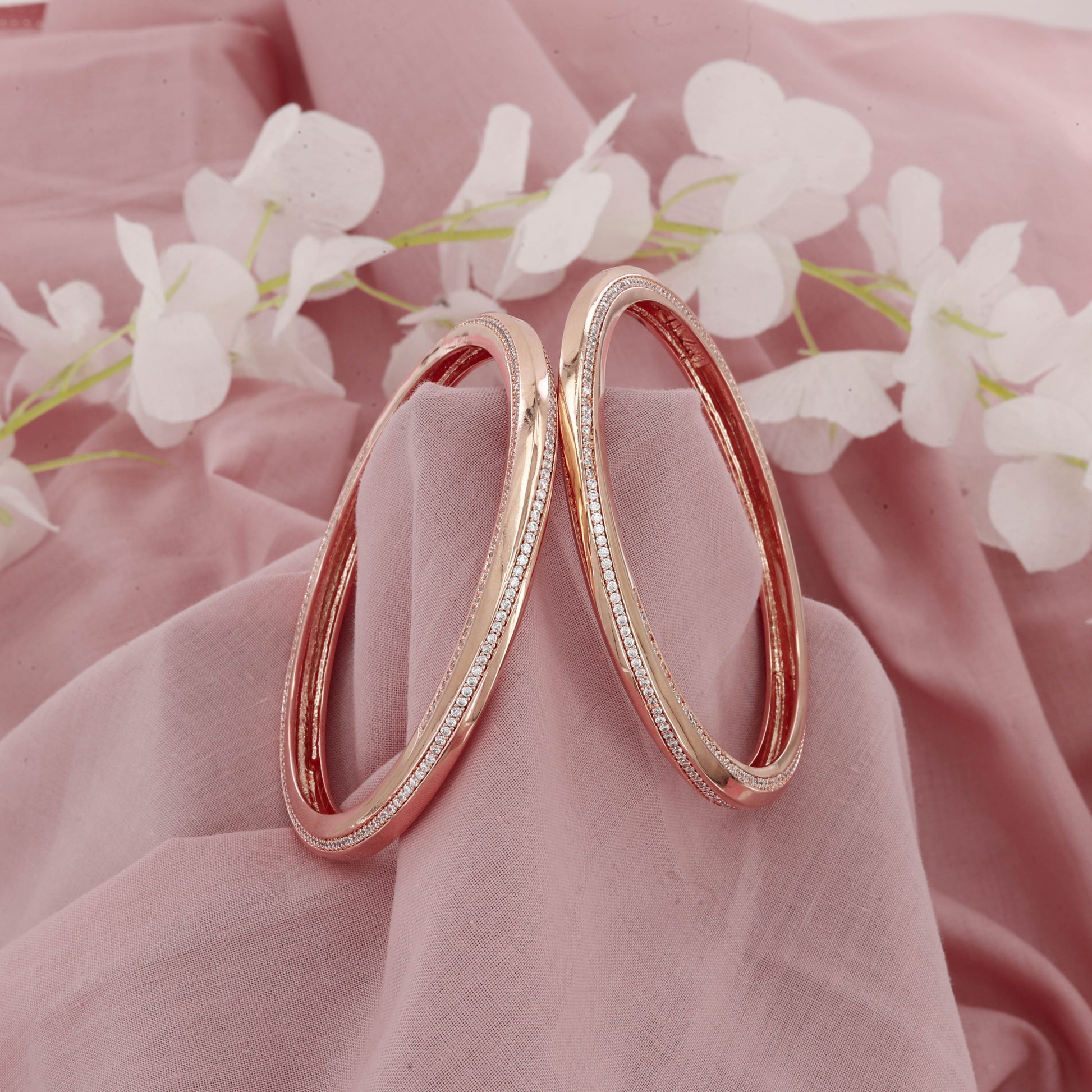 White Diamond Rose Gold Polished Bangles