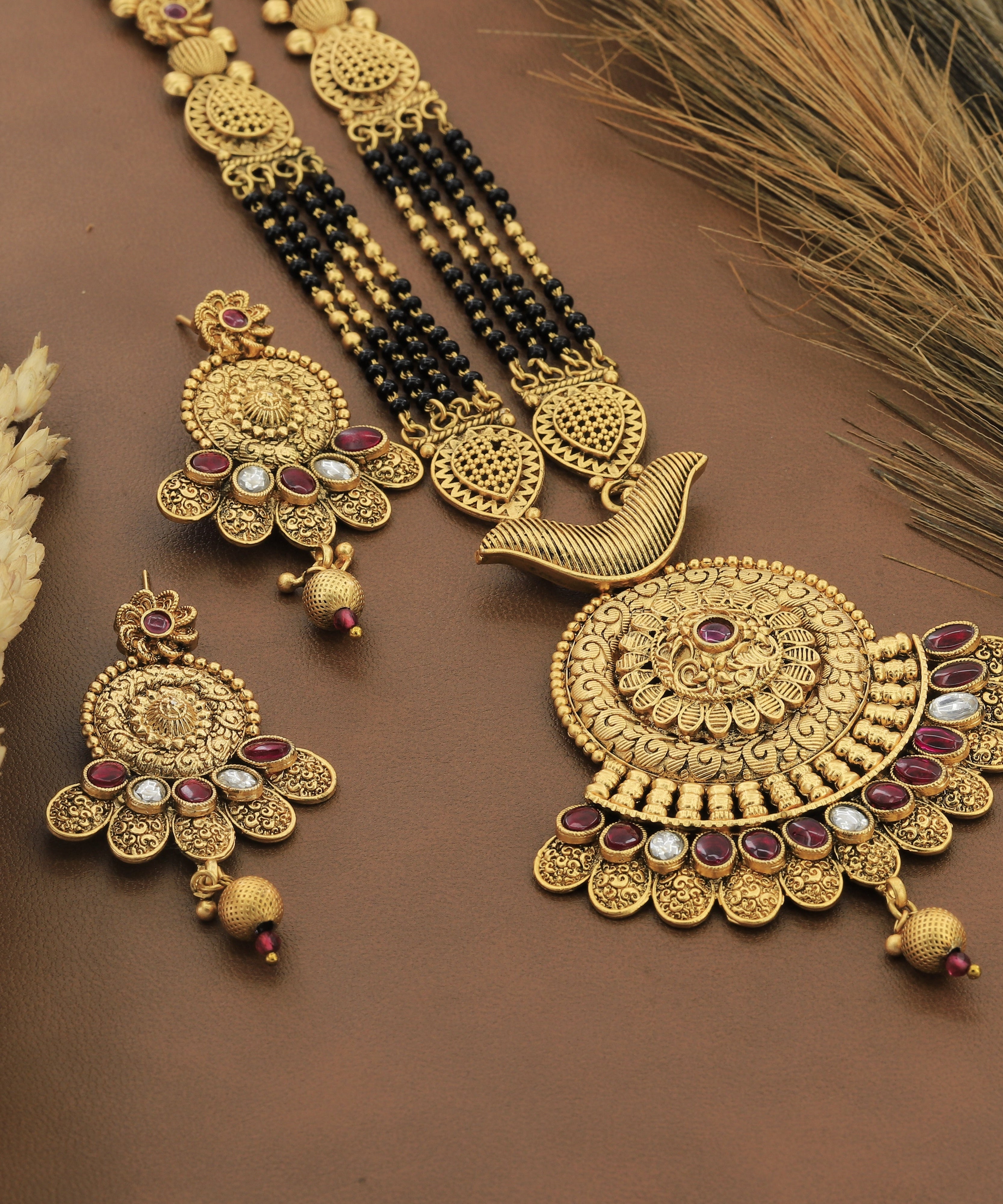 Antique Round Design Mangalsutra With Earrings