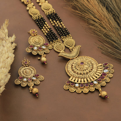 Antique Round Design Mangalsutra With Earrings