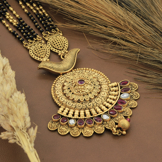 Antique Round Design Mangalsutra With Earrings