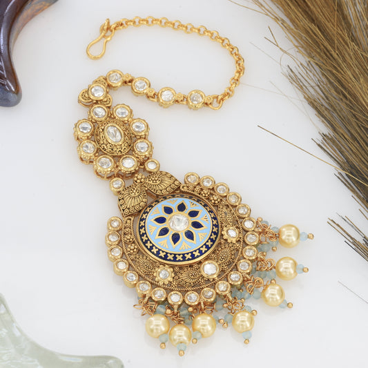 Big Round Shape Kundan Antique Tikka