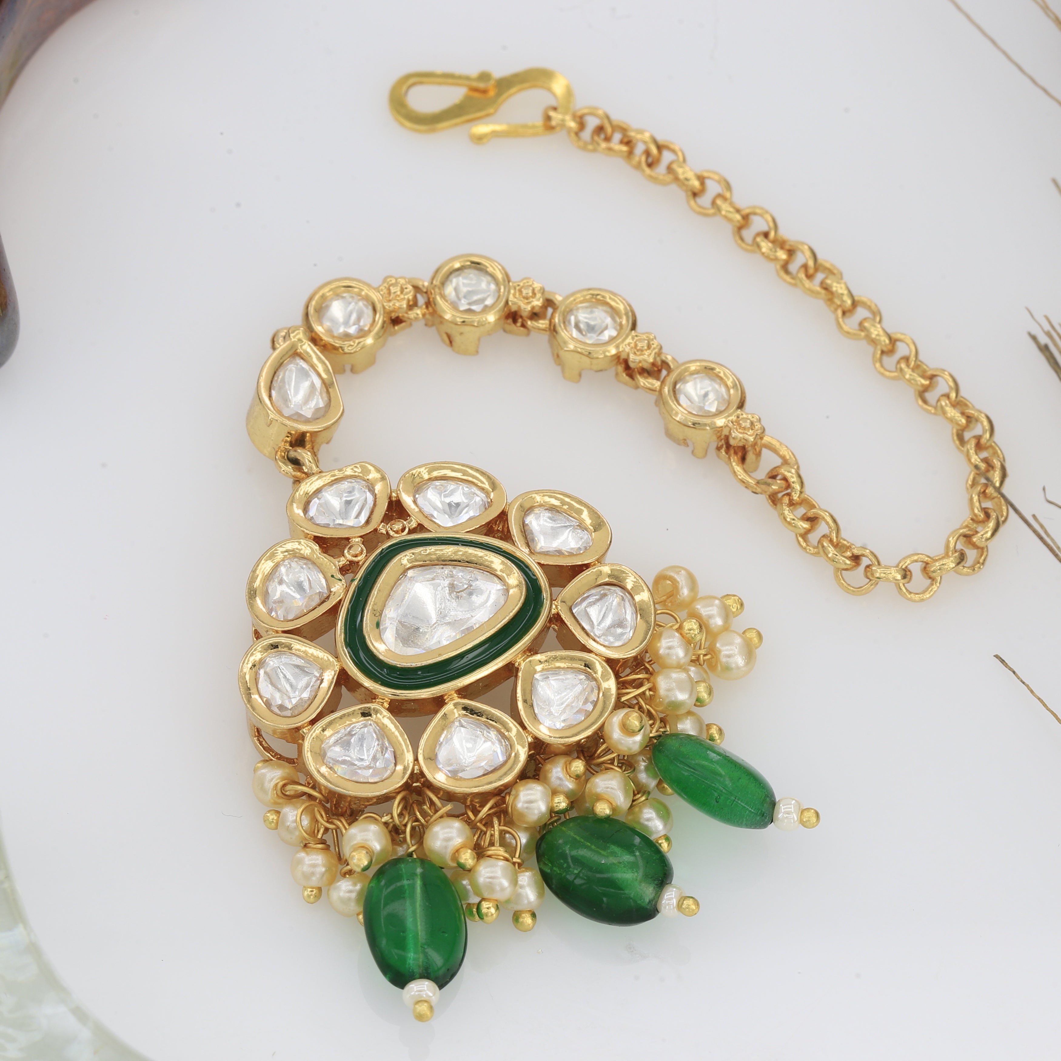 Green Colour Jadtar Kundan Tikka