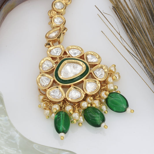 Green Colour Jadtar Kundan Tikka