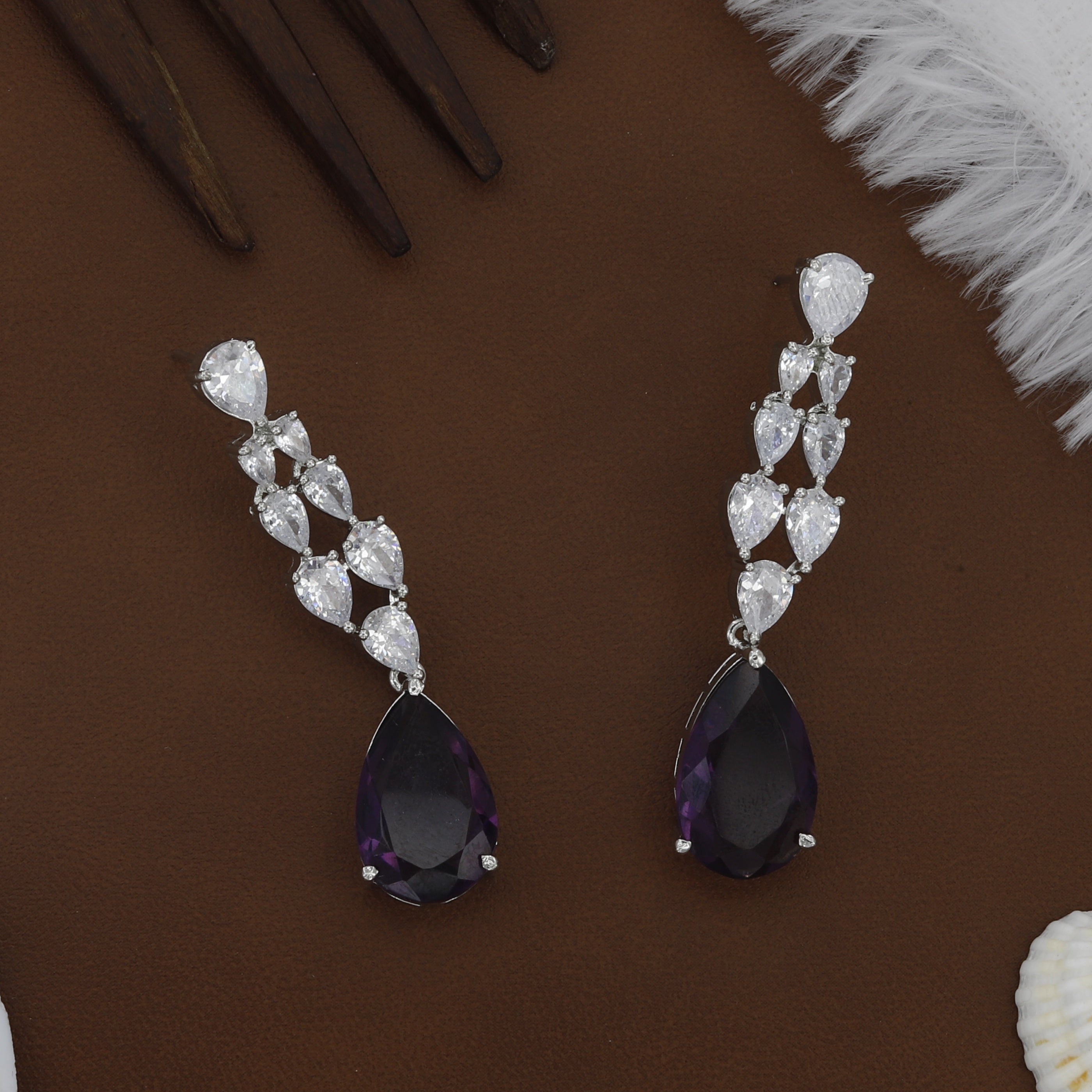 Pear Shape Diamond Silver Necklace Set
