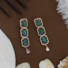 Green Stone Rose polish Diamond Necklace Set