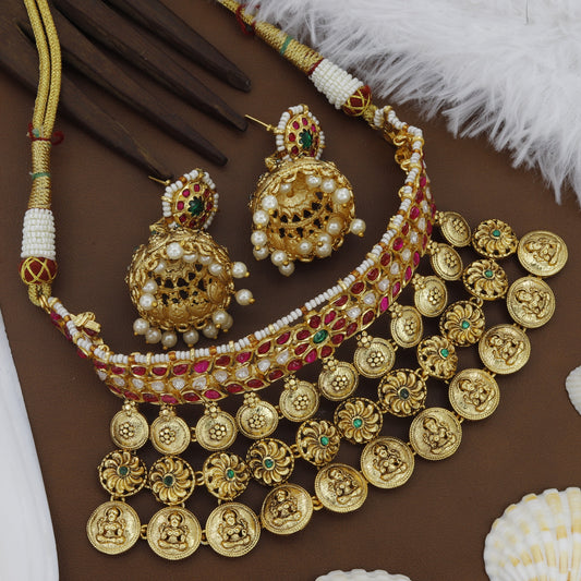 Temple Wear Choker Set With jhumka