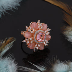 Flower Design Ring With Color Stone