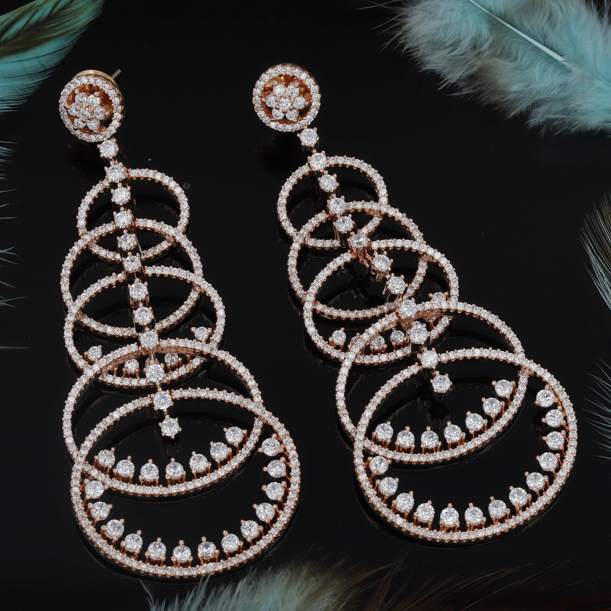 Long Round Design and Diamond Earrings