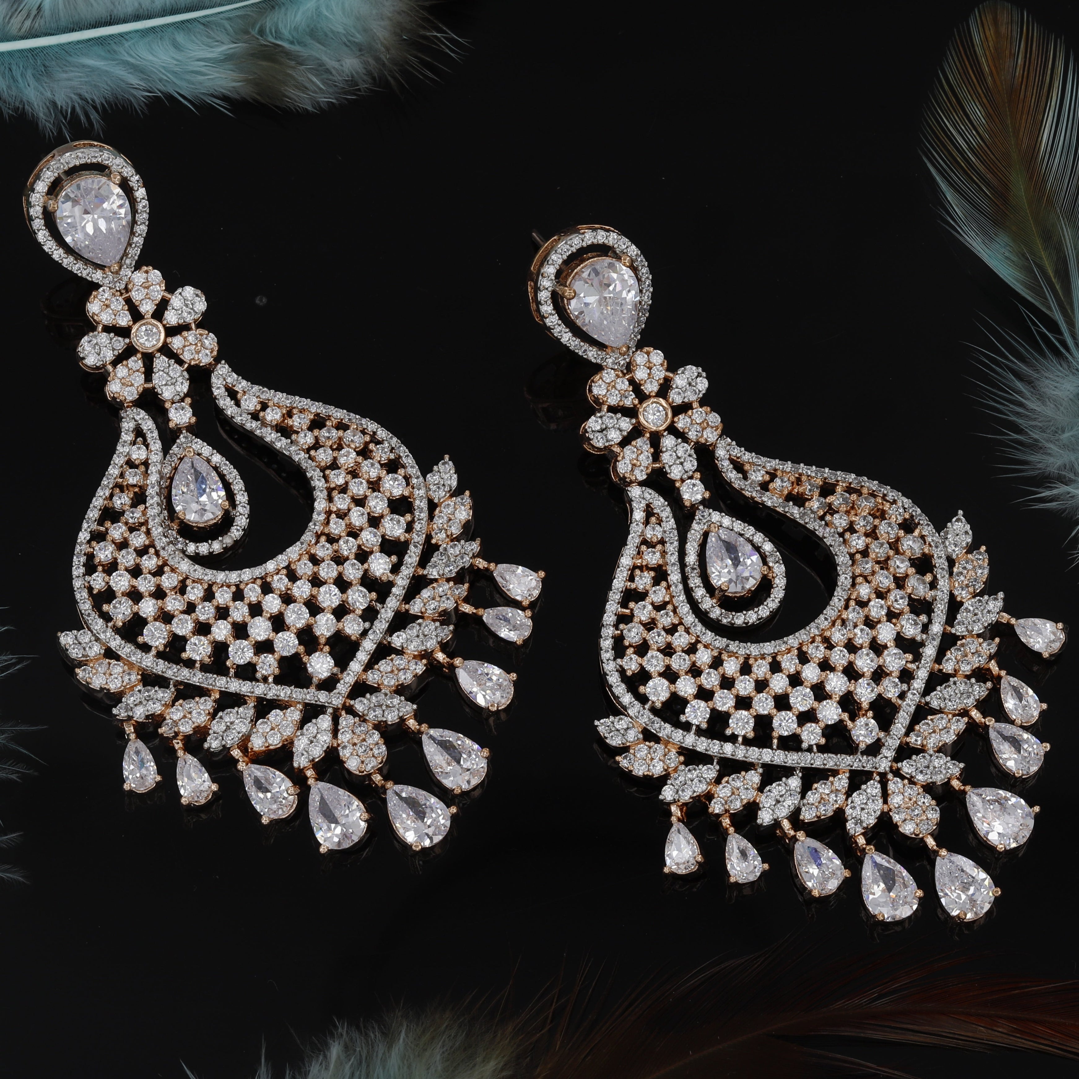 Pear Cut Diamond Rose polished Latkan Earrings