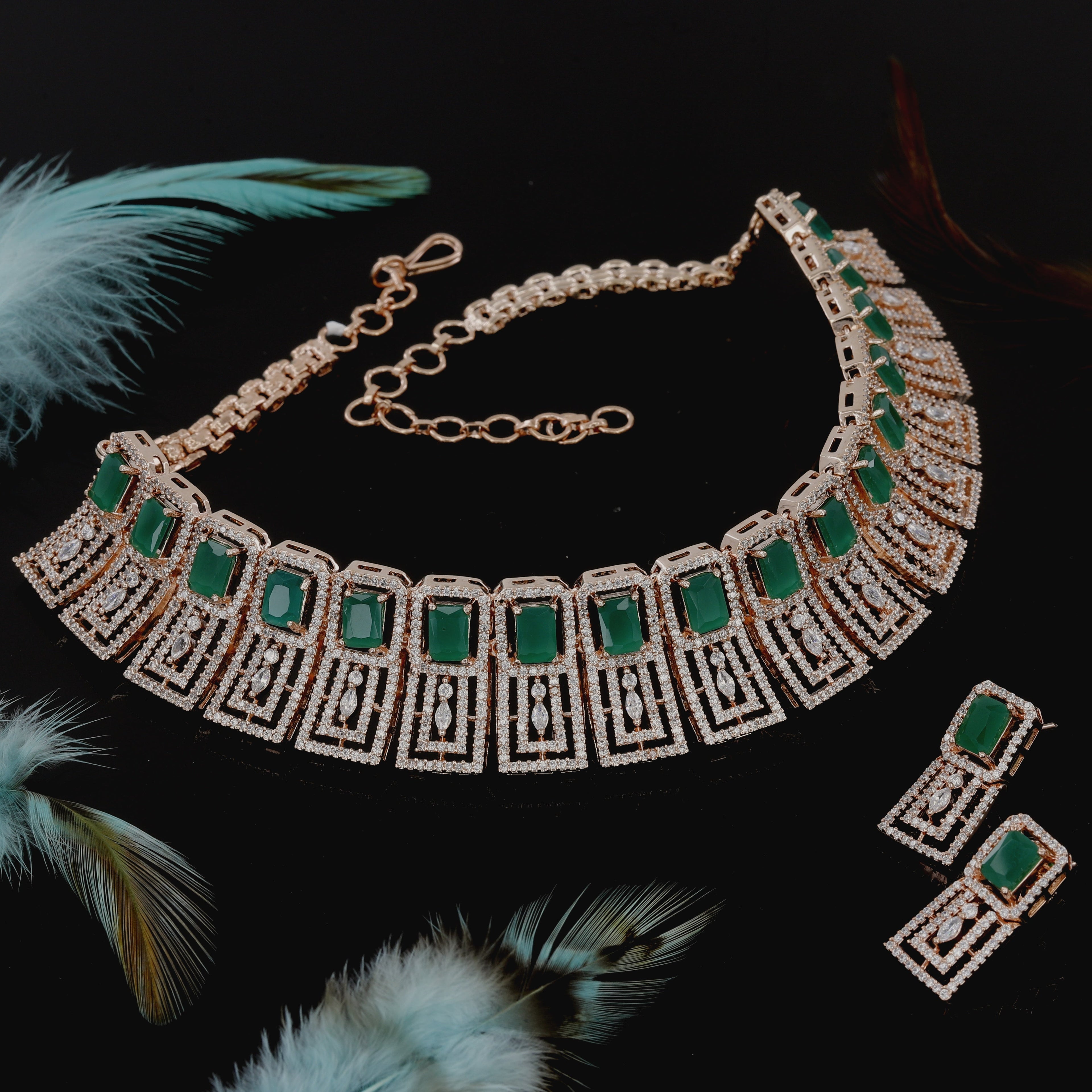 Square Design Rose Polished Choker Set For Women