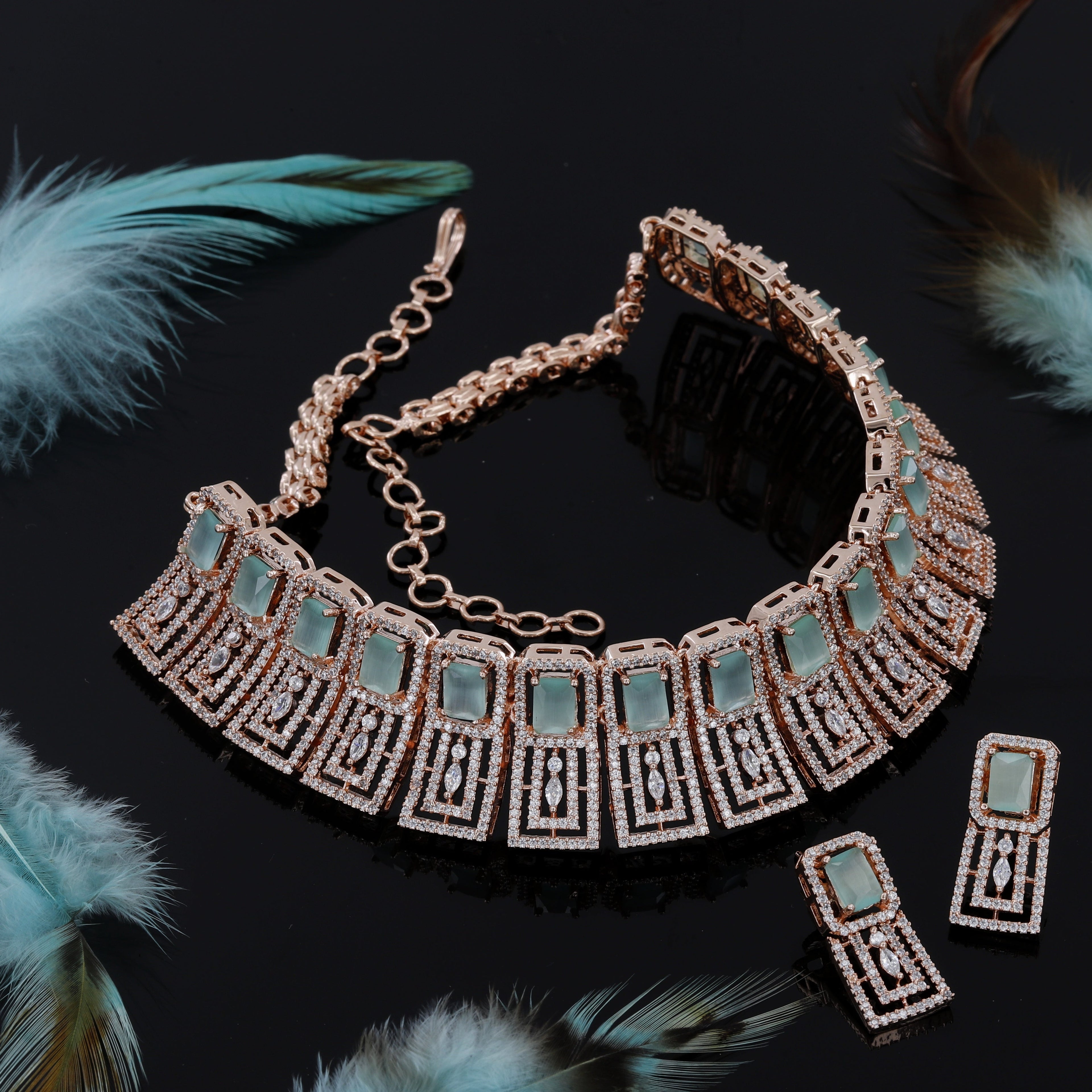 Square Design Rose Polished Choker Set For Women