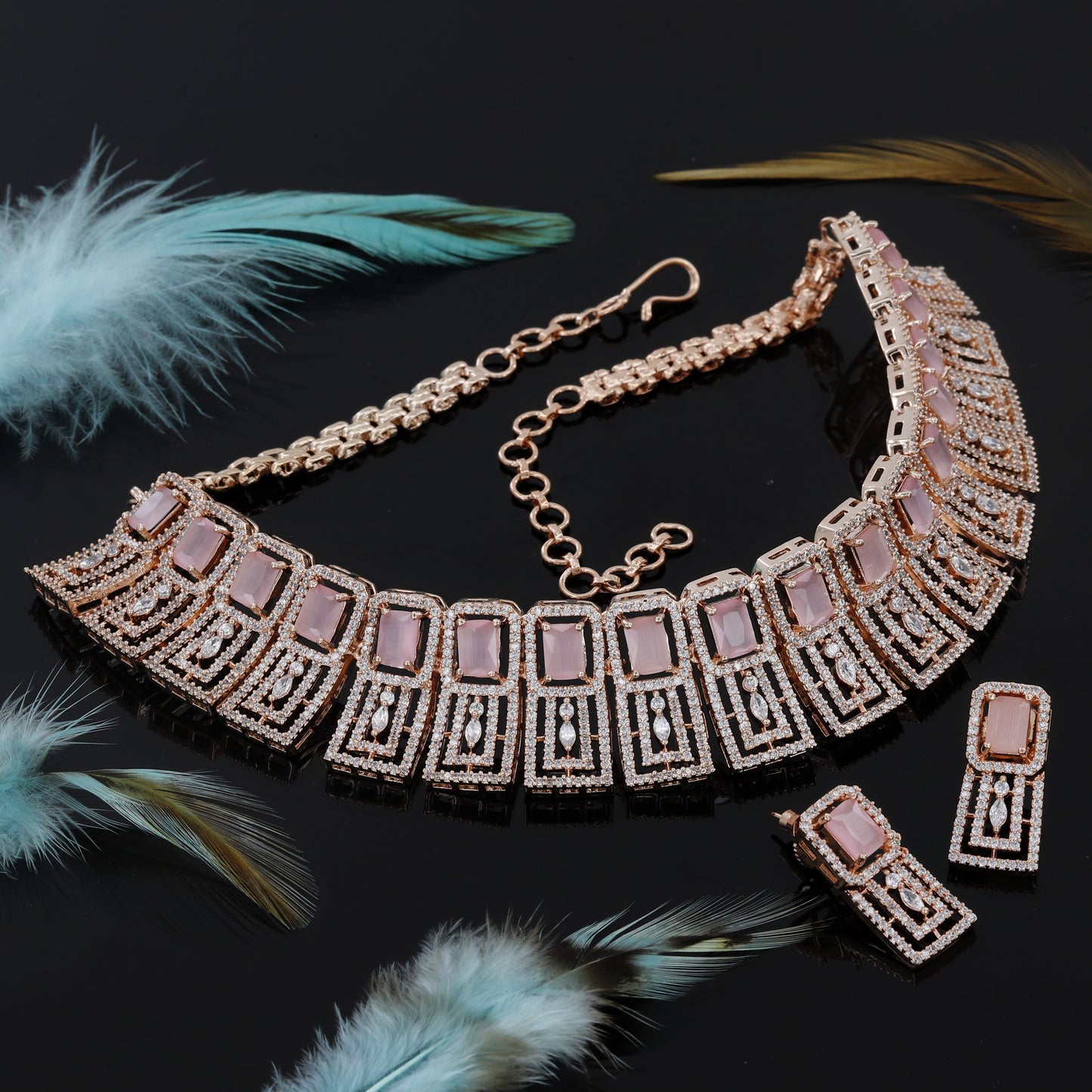 Square Design Rose Polished Choker Set For Women