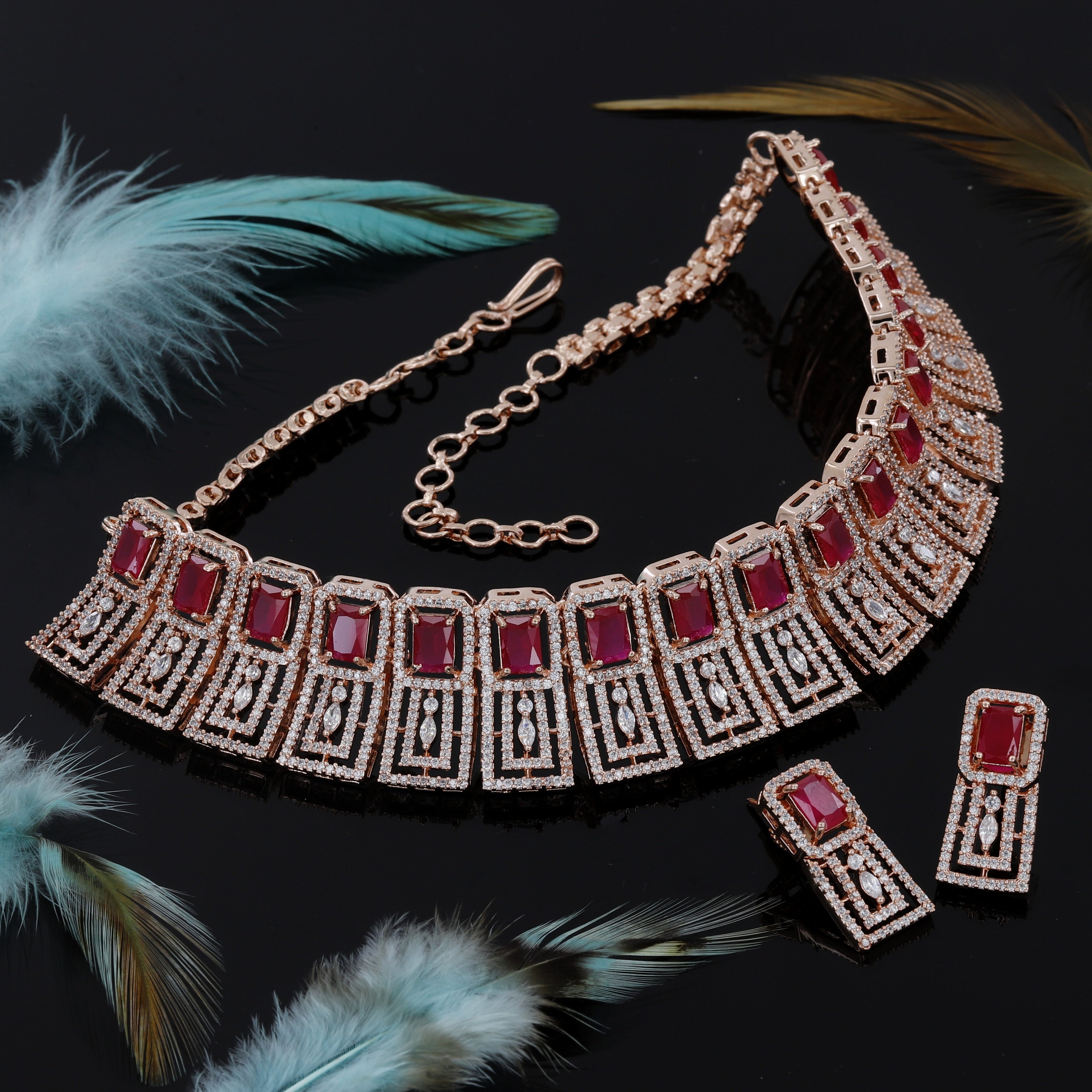 Square Design Rose Polished Choker Set For Women