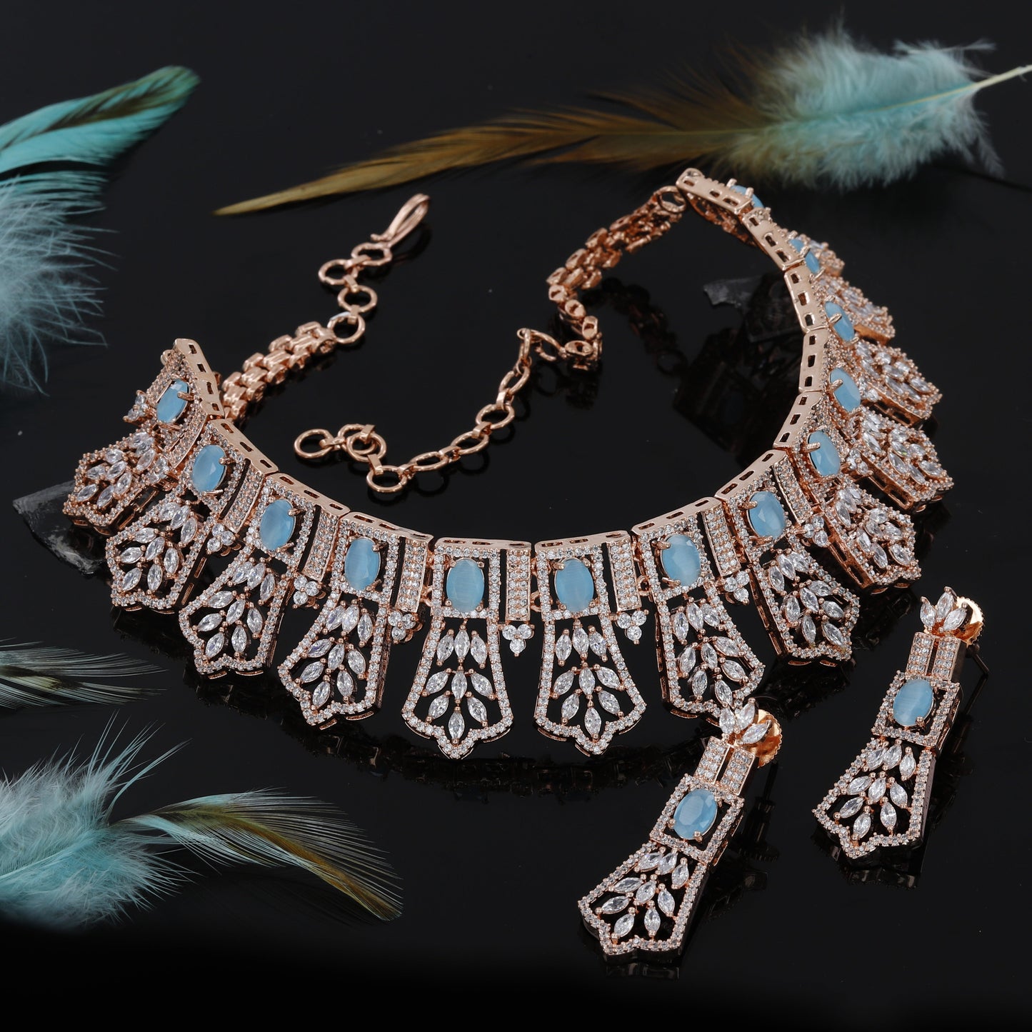 Marquise Cut Rose Polished Choker Set For Women