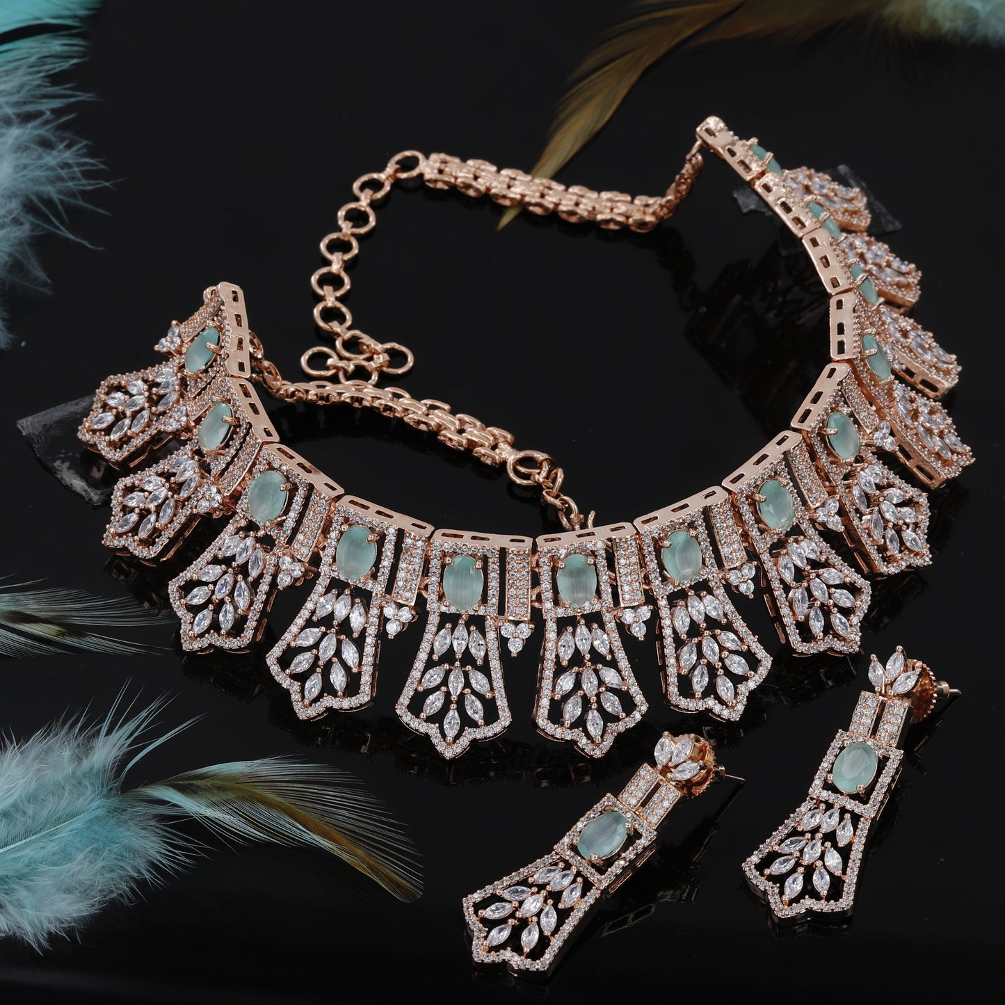 Marquise Cut Rose Polished Choker Set For Women
