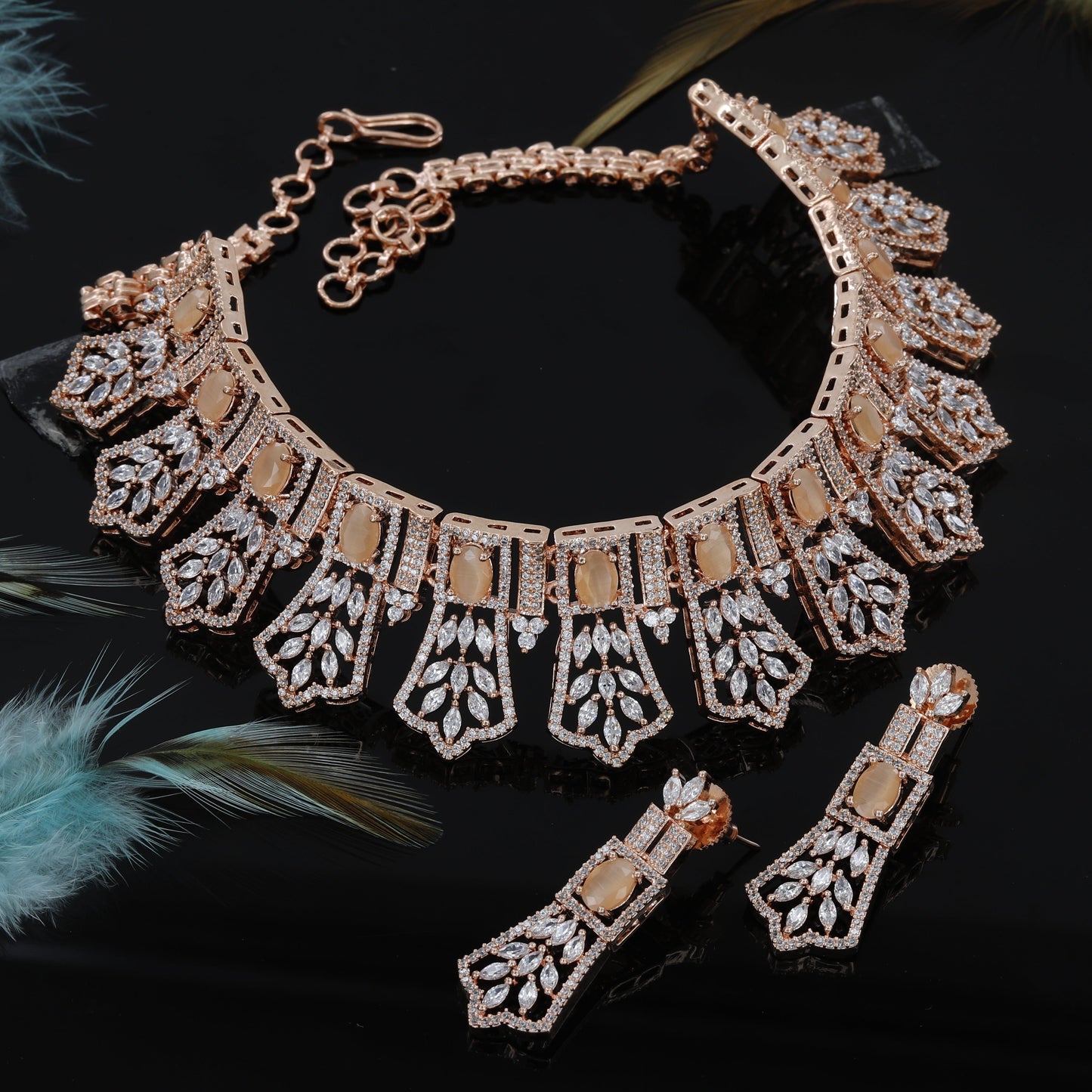 Marquise Cut Rose Polished Choker Set For Women