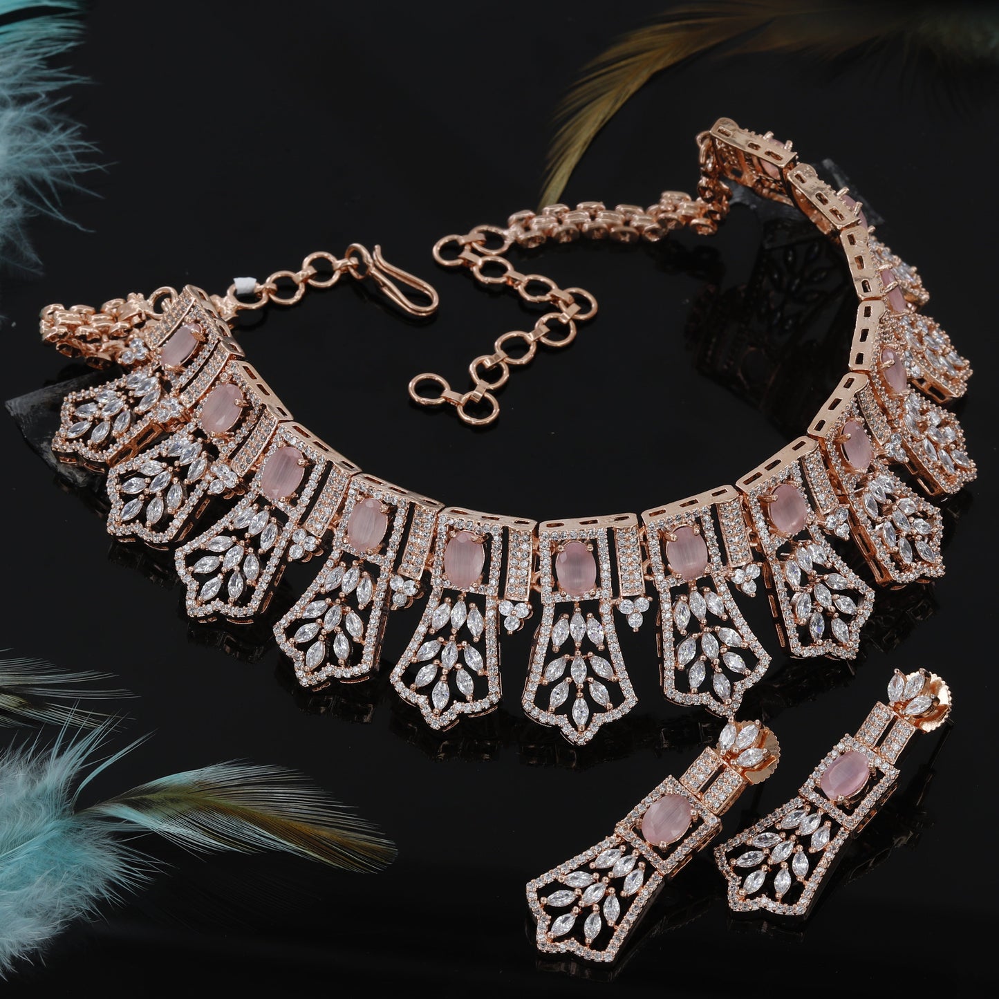 Marquise Cut Rose Polished Choker Set For Women