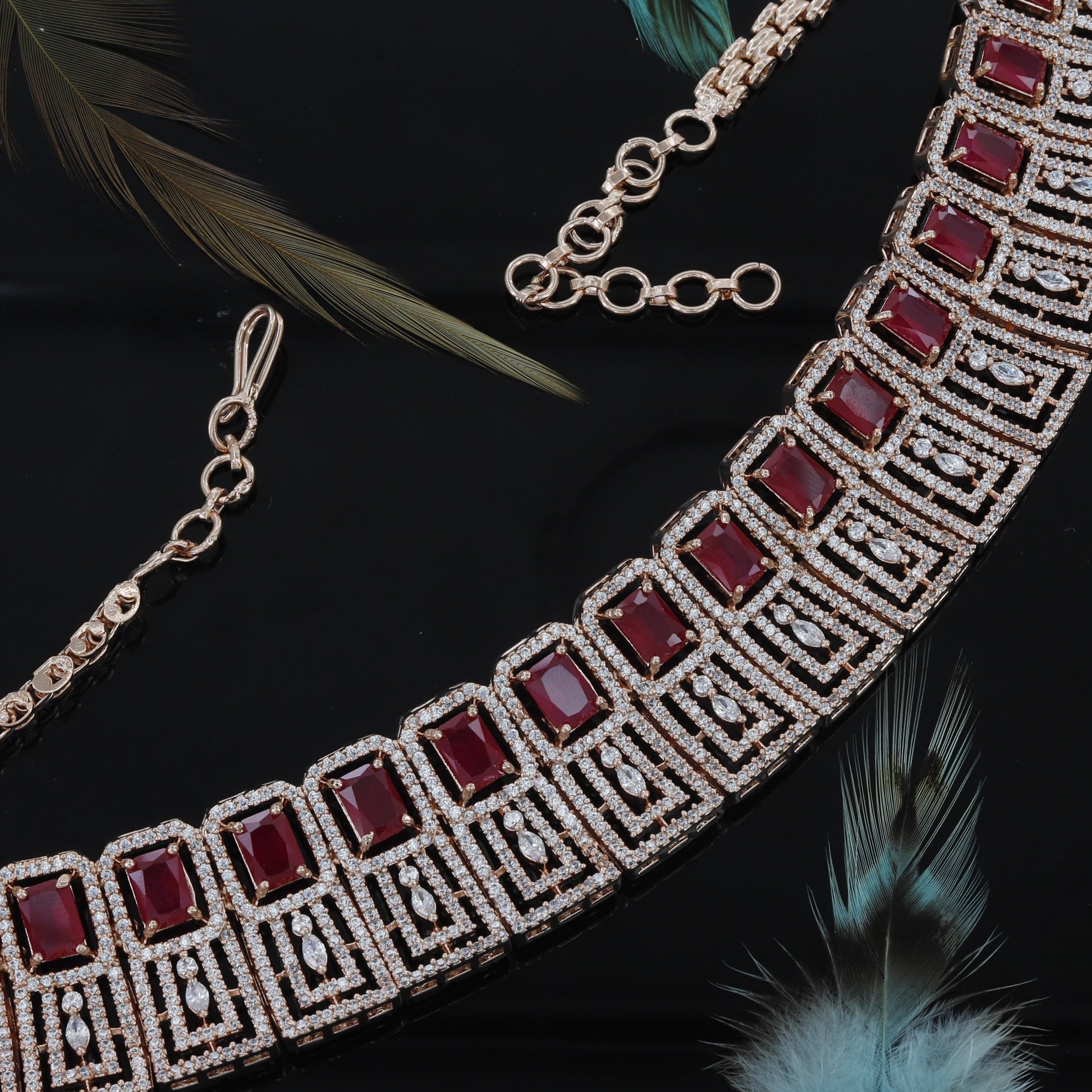 Square Design Rose Polished Choker Set For Women