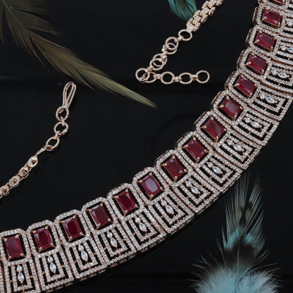 Square Design Rose Polished Choker Set For Women