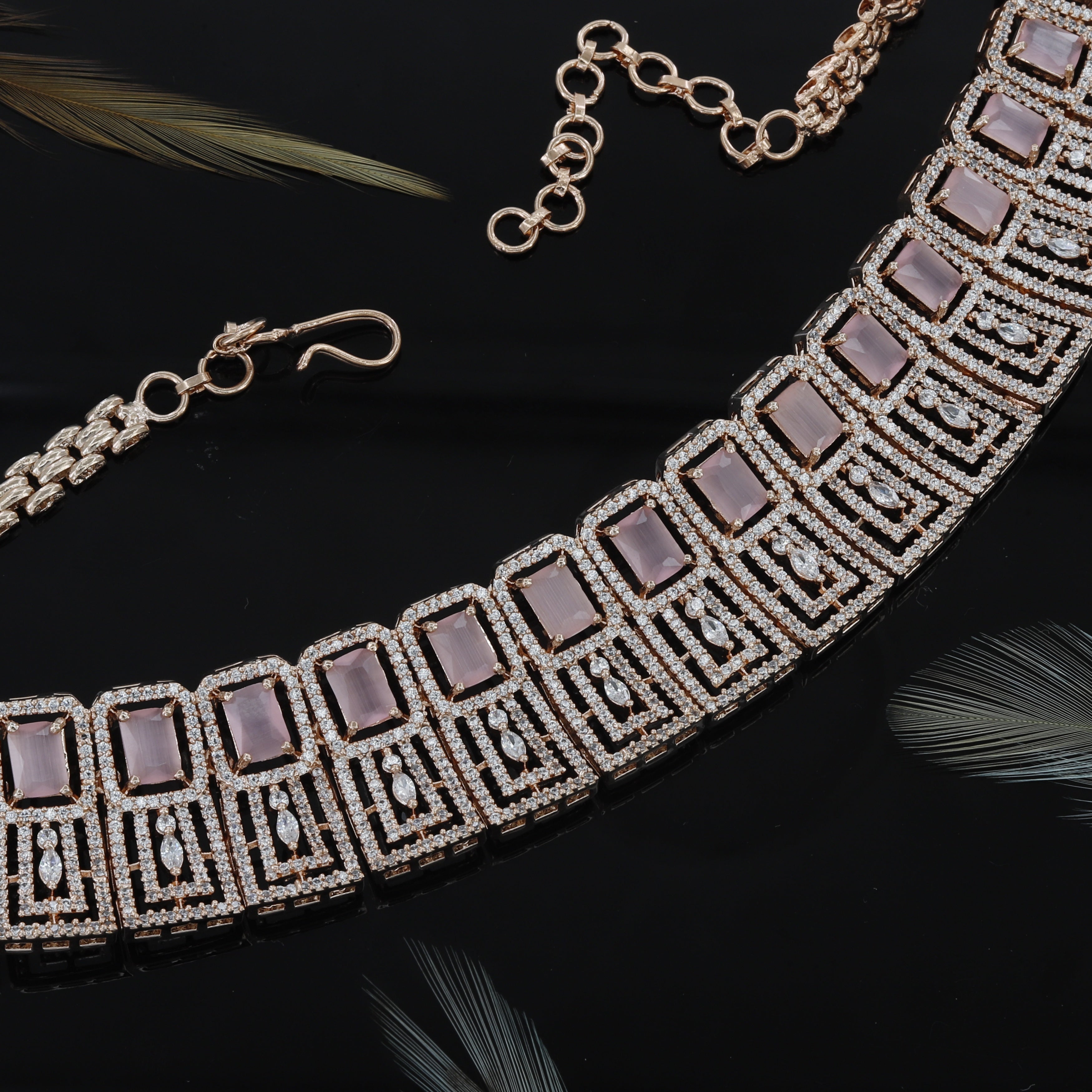 Square Design Rose Polished Choker Set For Women
