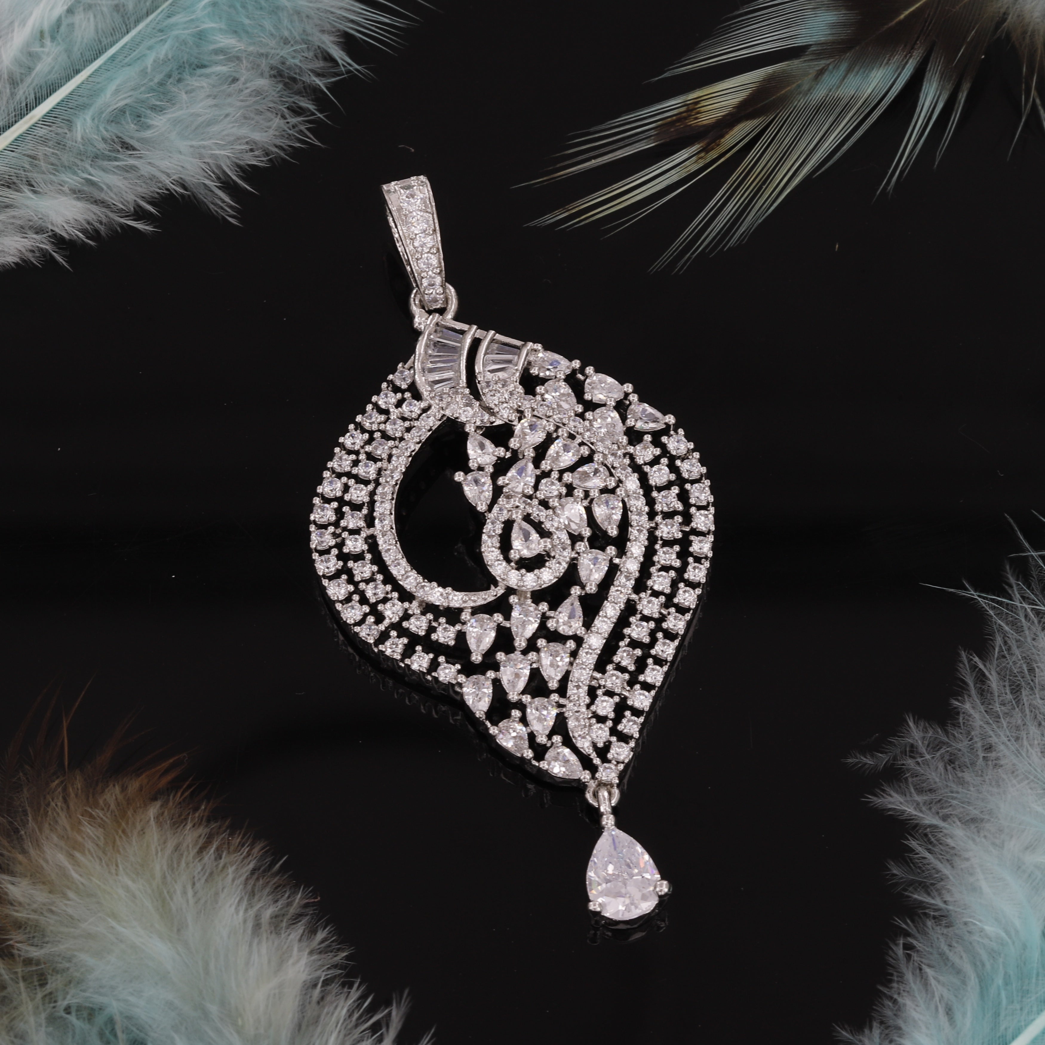Marquise Cut Diamond Silver Pendant Butti