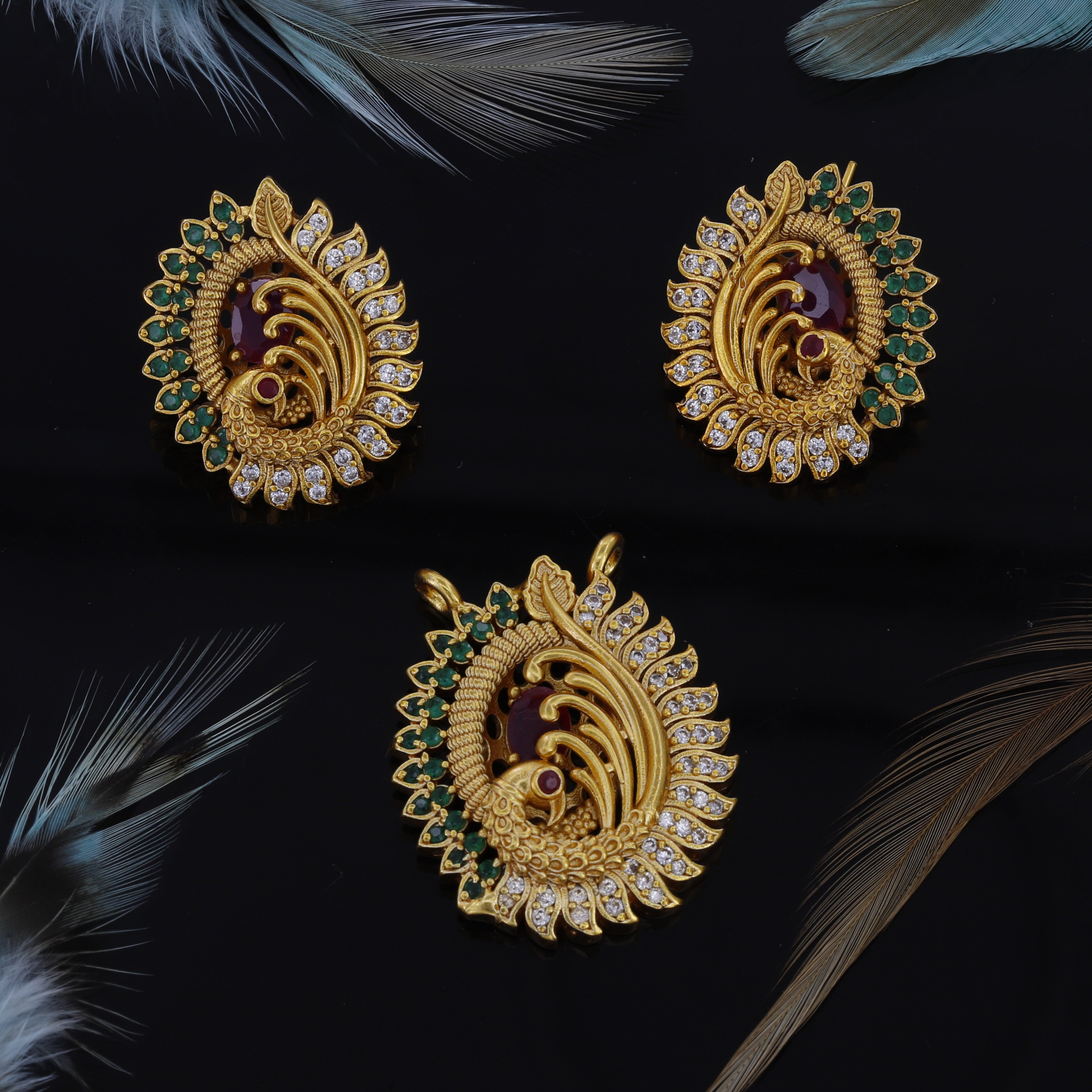 Peacock Design Pendent Butti With Earrings