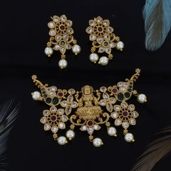 Laxmi God Temple Wear Mangalsurta With Earrings