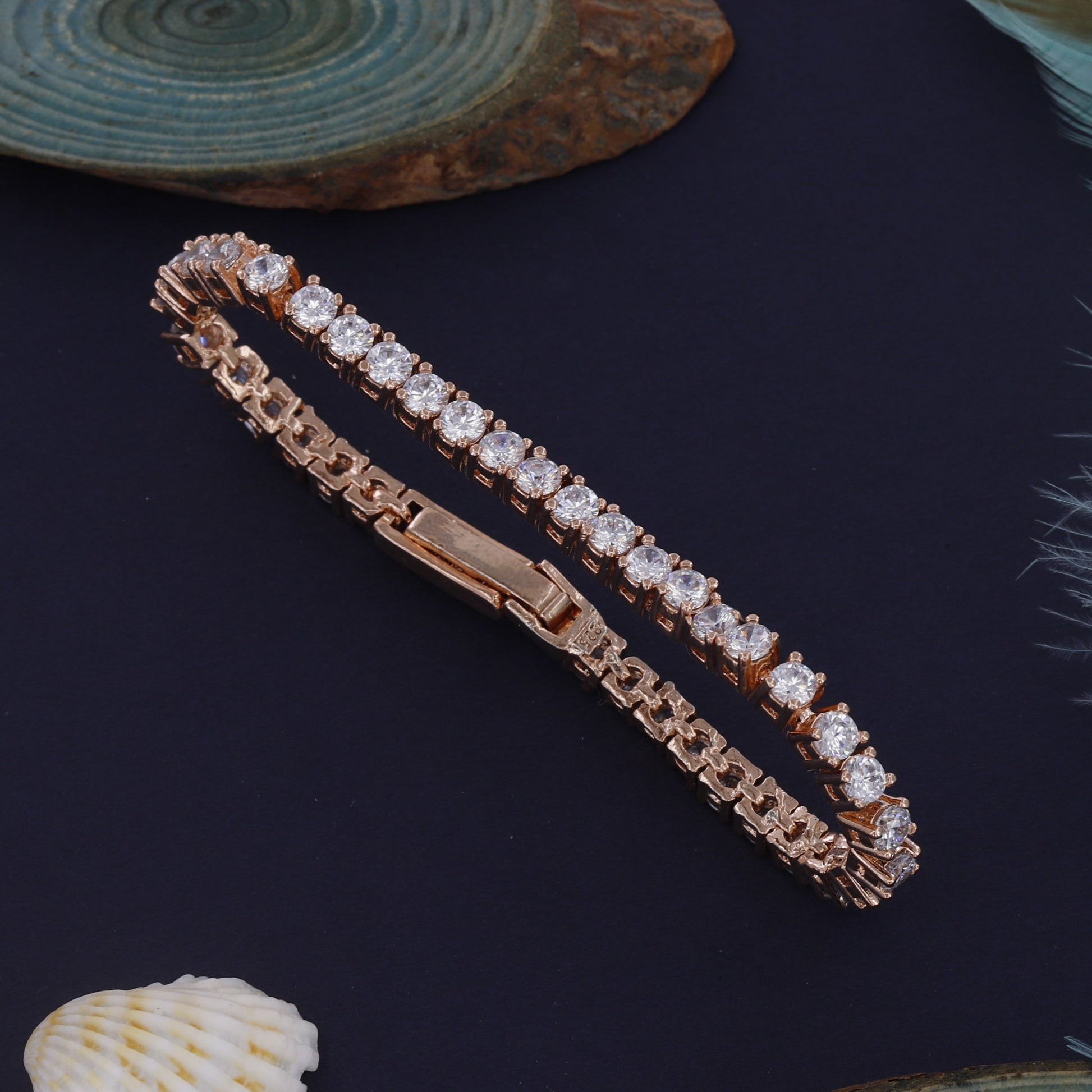 Slim Round Diamond Rose Polished Bracelet