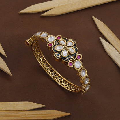 Marquise Cut Kundan Flower Design Bangle Kada