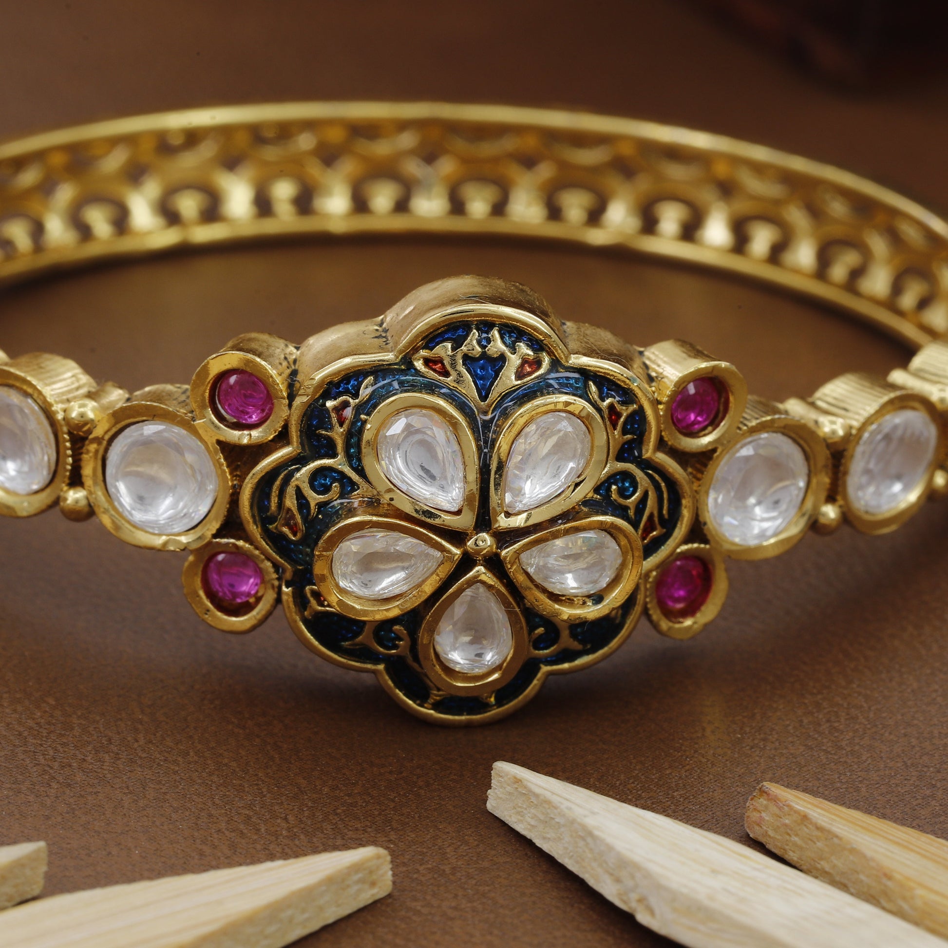 Marquise Cut Kundan Flower Design Bangle Kada