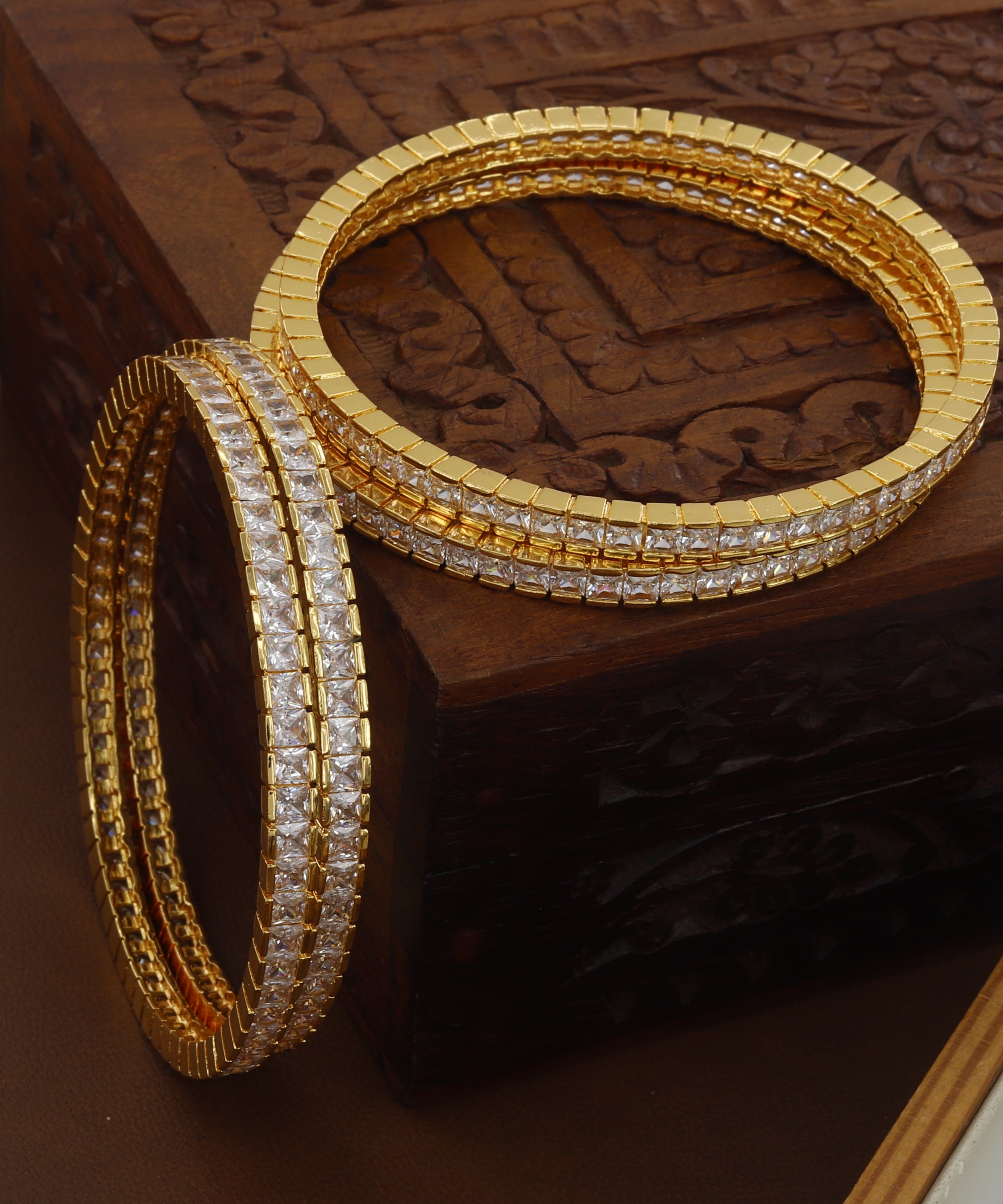 Princess Cut Diamond Gold Tone Bangles